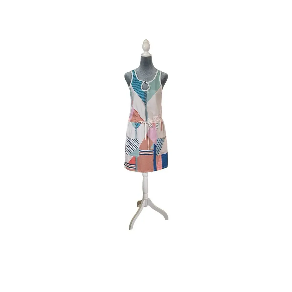 Summer Causal Loose Sleeveless Crew Neck Drawstring Waist Dress Small